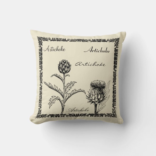 Moderne Vintage botanische Pflanzenillustration Kissen (Vorderseite)