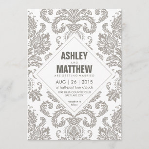 Moderne Vintage Damask Hochzeitsvorlage Einladung