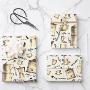 Moderne Vintage Espressotöpfe in Wasserfarbe Geschenkpapier Set