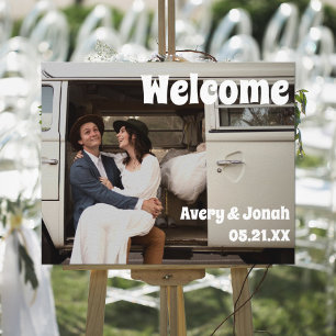 Moderne Vintage-Foto-Hochzeitsempfang Willkommen Poster