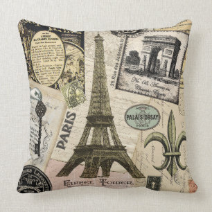 Moderne Vintage Franzosereisecollage Kissen