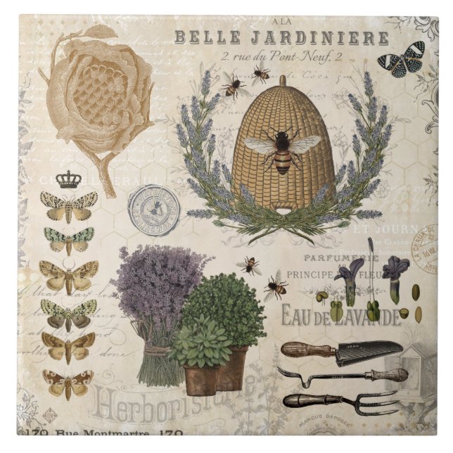 Moderne Vintage französische Bauernblüte Fliese (Vorderseite)