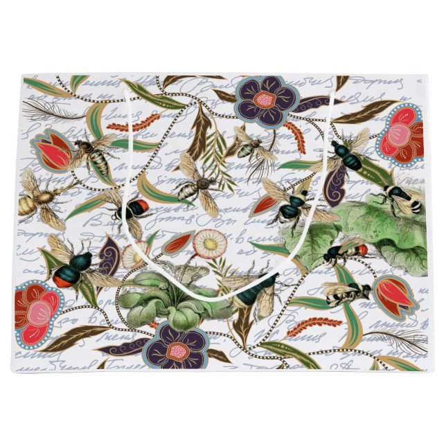 Moderne Vintage französische Bienen & Blume Große Geschenktüte (Vorderseite)