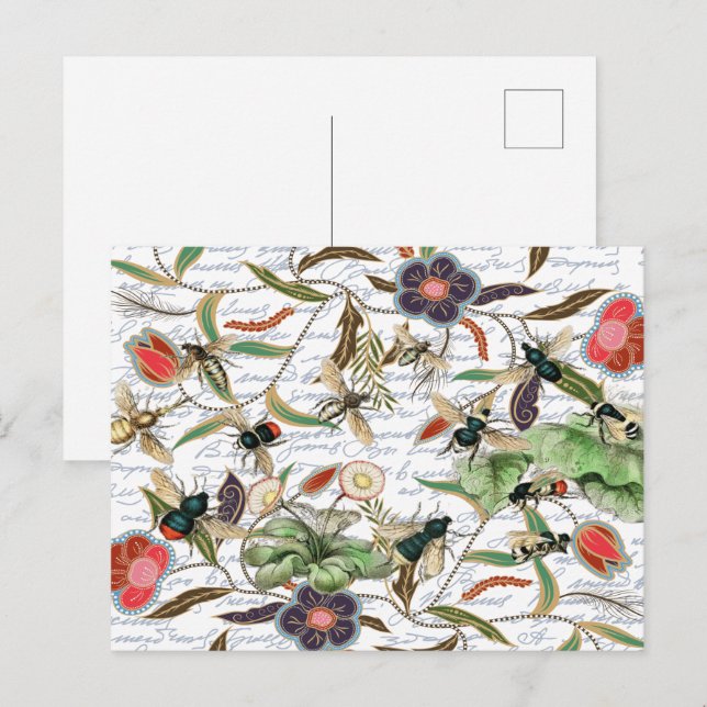 Moderne Vintage französische Bienen & Blume Postkarte (Vorne/Hinten)