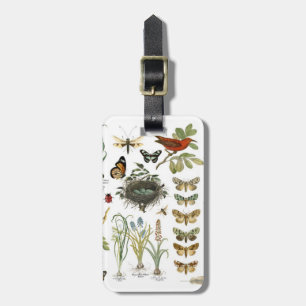 moderne Vintage französische botanische Vögel und Gepäckanhänger