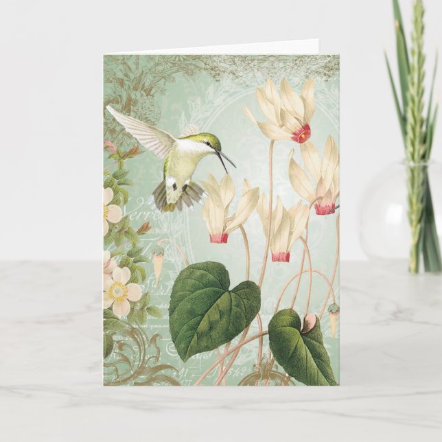 Moderne Vintage französische Kolibris Karte (Vorderseite)