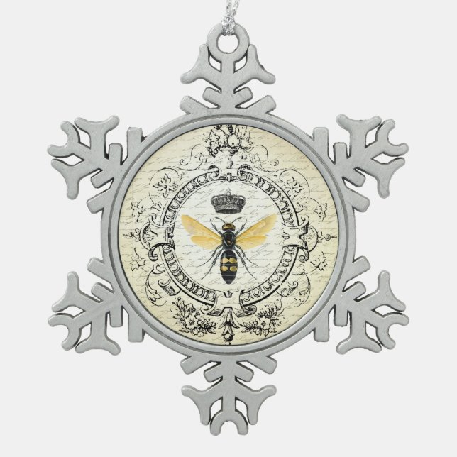 moderne Vintage französische Königinbiene Schneeflocken Zinn-Ornament (Vorderseite)