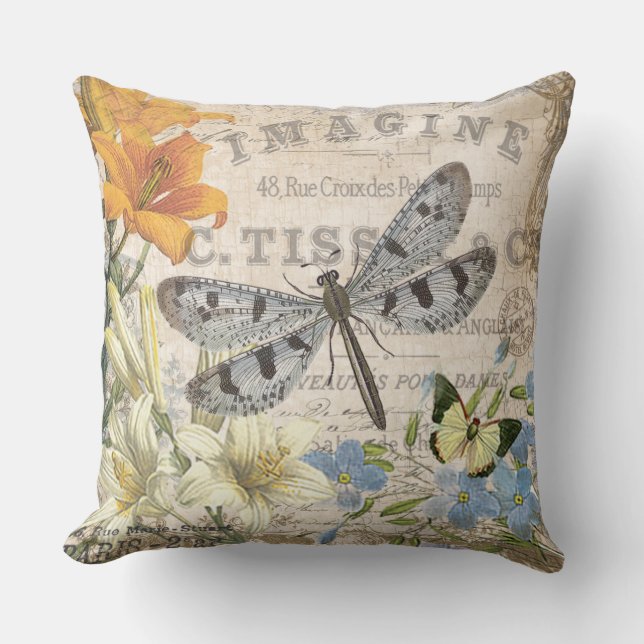 moderne Vintage französische Libelle Kissen (Vorderseite)