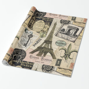 Moderne Vintage-Französische Reisecollage Geschenkpapier