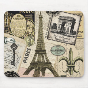 Moderne Vintage-französische Reisecollage Mousepad