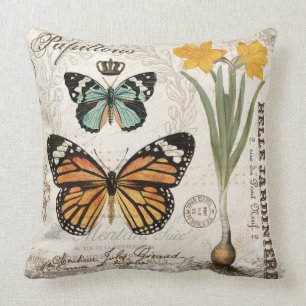 Moderne Vintage französische Schmetterlinge Kissen