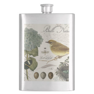moderne vintage-französische Vogel- und Nestdarste Flachmann