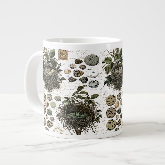 Moderne Vintage französische Vogelnistern und Eier Jumbo-Tasse (Vorderseite Links)