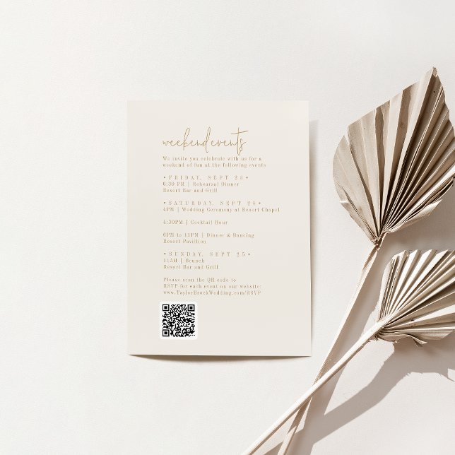 Moderne, Vintage Gold Wedding Weekend Events Begleitkarte (Von Creator hochgeladen)