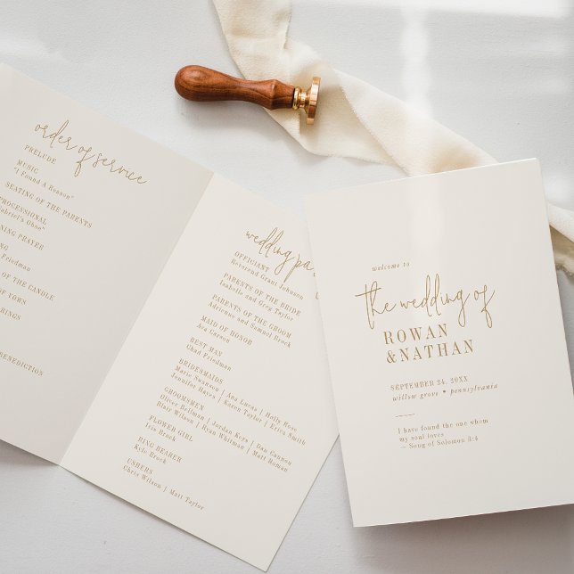 Moderne Vintage Goldfaltenhochzeit Programm (Von Creator hochgeladen)