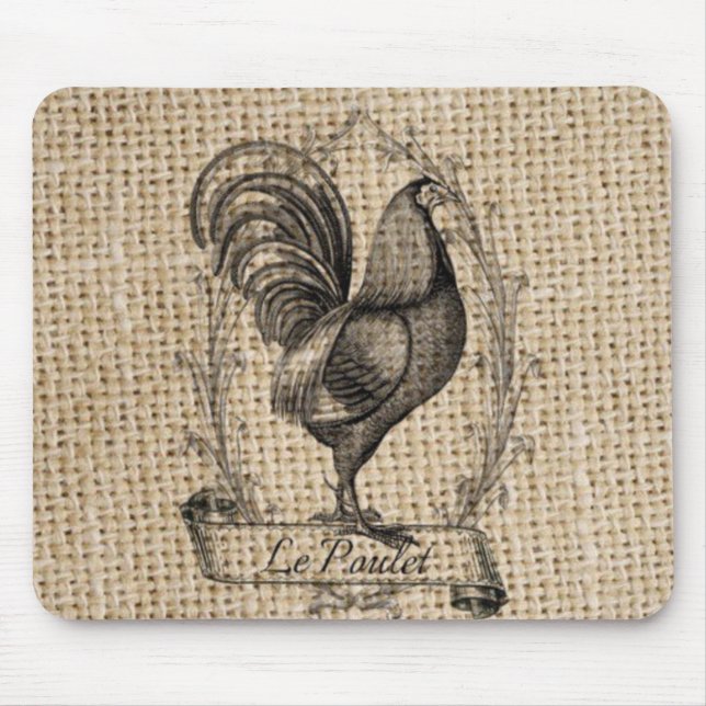 Moderne Vintage Hähnchenbauernhähnchen - französis Mousepad (Vorne)