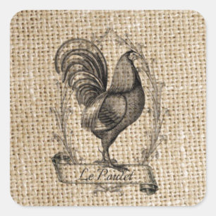 Moderne Vintage Hähnchenbauernhähnchen - französis Quadratischer Aufkleber