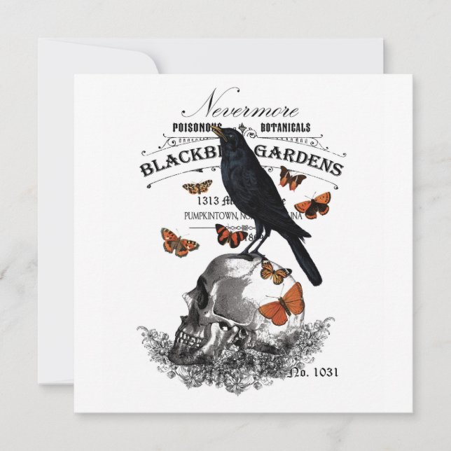 moderne Vintage Halloween Crop and Skull Karte (Vorderseite)