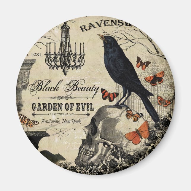 moderne Vintage Halloween Crop and Skull Magnet (Vorne)