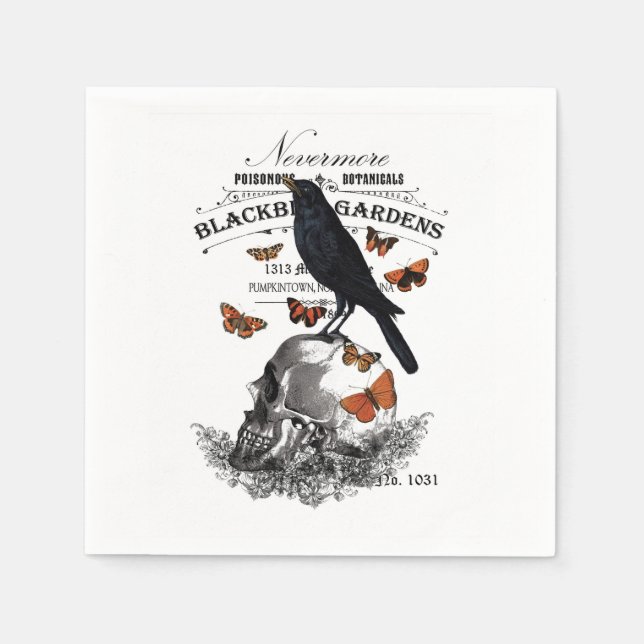 moderne Vintage Halloween Crop and Skull Serviette (Vorderseite)