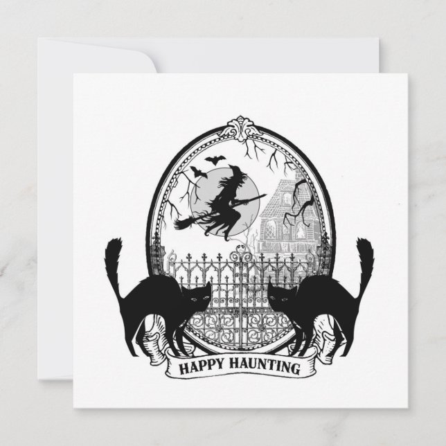 moderne Vintage Halloween-Hexe Karte (Vorderseite)