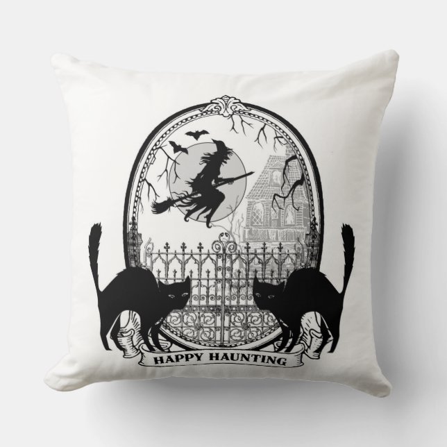 moderne Vintage Halloween-Hexe Kissen (Vorderseite)