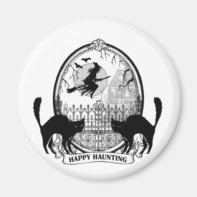 moderne Vintage Halloween-Hexe Magnet (Vorne)