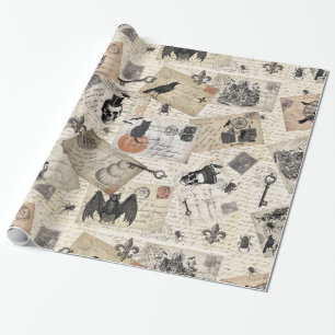 Moderne Vintage Halloween-Postkarten Geschenkpapier