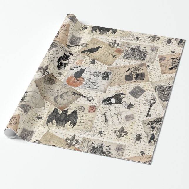 Moderne Vintage Halloween-Postkarten Geschenkpapier (Ungerollt)