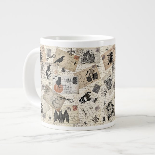 Moderne Vintage Halloween-Postkarten Jumbo-Tasse (Vorderseite Links)