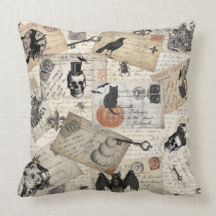 Moderne Vintage Halloween-Postkarten Kissen