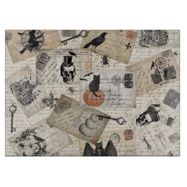 Moderne Vintage Halloween-Postkarten Schneidebrett (Vorderseite)