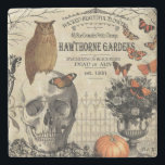Moderne Vintage Halloween-Uhu und -Schädel Steinuntersetzer<br><div class="desc">Moderne Vintage Halloween-Uhu und -Schädel</div>