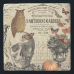 Moderne Vintage Halloween-Uhu und -Schädel Steinuntersetzer<br><div class="desc">Moderne Vintage Halloween-Uhu und -Schädel</div>