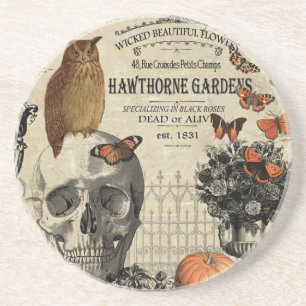 Moderne Vintage Halloween-Uhu und -Schädel Untersetzer