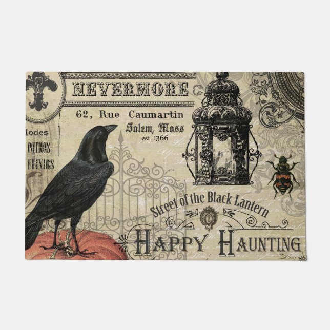 moderne Vintage Halloweenkrähe und -kürbis Fußmatte (Vorderseite)