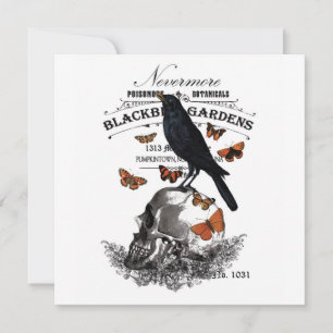 moderne Vintage Halloweenkrähe und -schädel Karte