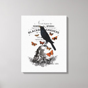 moderne Vintage Halloweenkrähe und -schädel Leinwanddruck