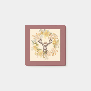 Moderne Vintage-Hirsch-Rustikal-Rosa-Blume Post-it Klebezettel