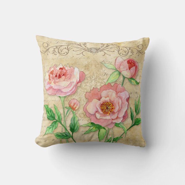 Moderne Vintage Hochzeitsfeier der Peony Floral Kissen (Vorderseite)