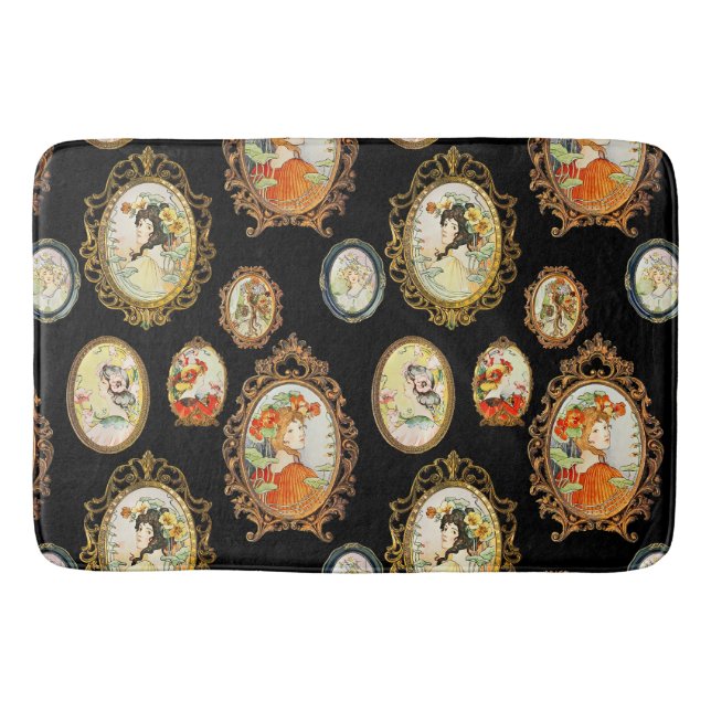 Moderne Vintage Jugendstil-Girls Blume Rahmen Badematte (Vorderseite)