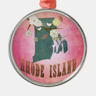Moderne Vintage-Karte von Rhode Island - Candy Pin Ornament Aus Metall