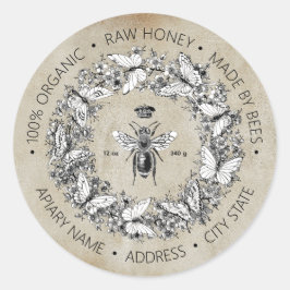 Moderne Vintage Königin Bee Butterfly Honey Kraft Runder Aufkleber