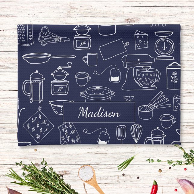 Moderne Vintage Küche Geschirr Niedlich Doodle Geschirrtuch (In situ)