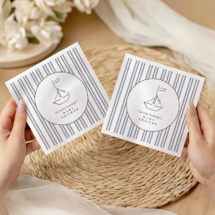 Moderne Vintage-Küsten-Segelboot Blaue Babyparty Serviette
