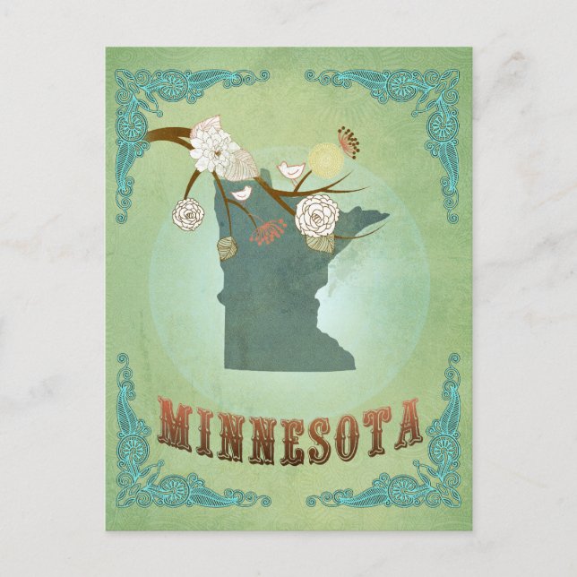Moderne Vintage Minnesota Staat Map - Sage Green Postkarte (Vorderseite)