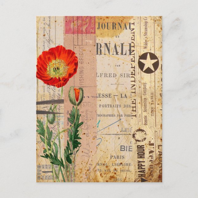 Moderne Vintage Mohnblumen-Blume Collage Art Postc Postkarte (Vorderseite)