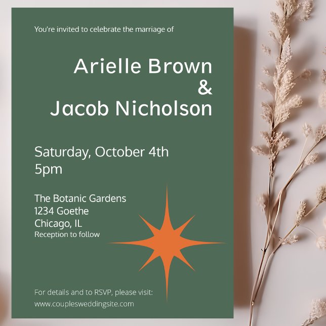 Moderne Vintage Olive Green & Cream Wedding Einladung (Von Creator hochgeladen)