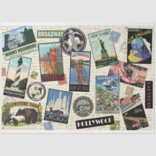 Moderne Vintage-Reise-USA-Decoupage-Seidenpapier Seidenpapier