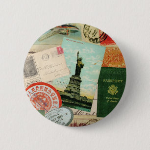 moderne Vintage Reisecollage Button